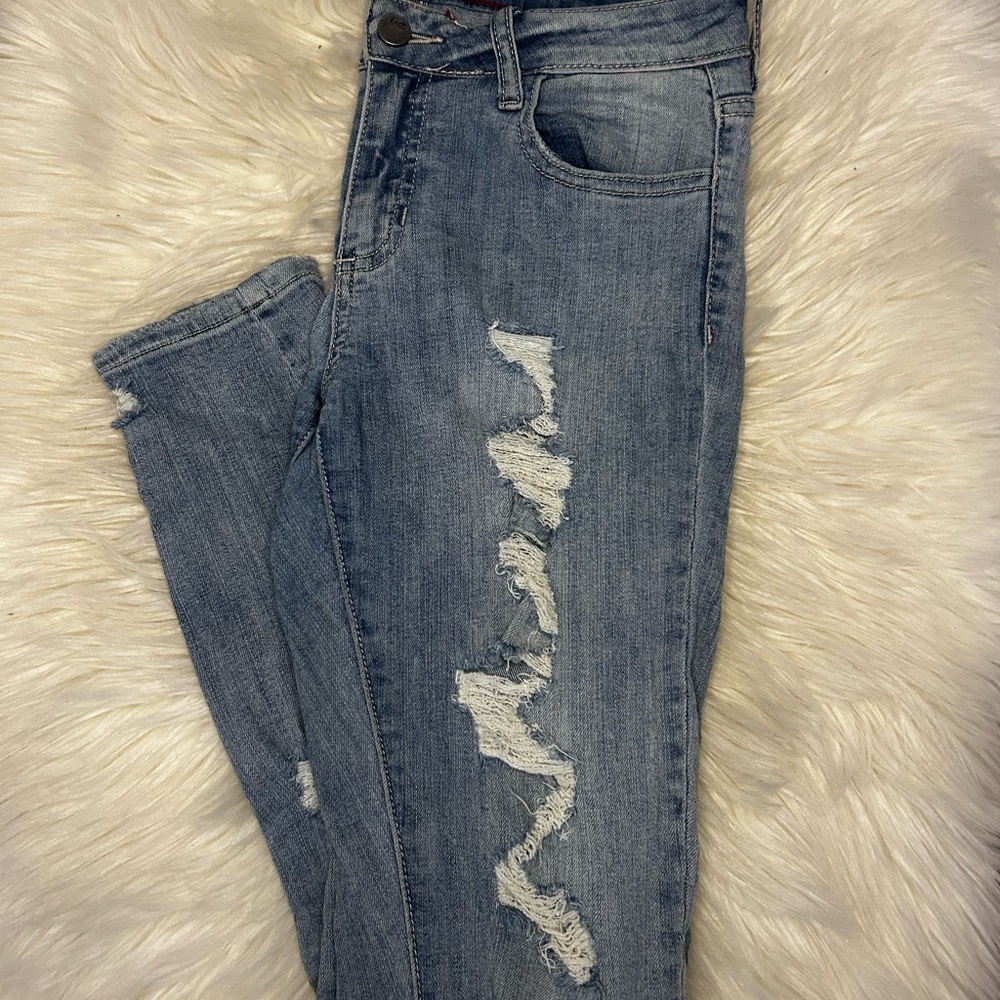 Cello Light Blue Distressed Skinny Jeans